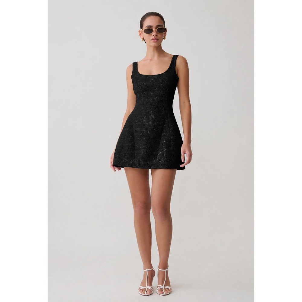 NWT Meshki Black Beth Tweed Mini Dress Wool Blend Sparkly Sz XS LBD Old Money - Picture 1 of 15